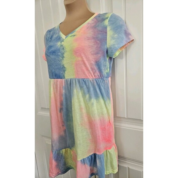 Shein Tie Dye V Neck Skater Dress Size L Brightly Colored - Picture 3 of 7